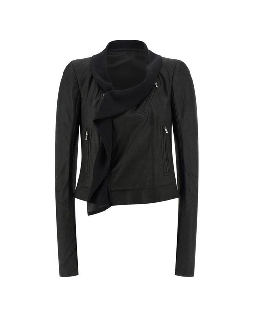 Rick Owens Black Scarf Biker Cropped Leather Jacket