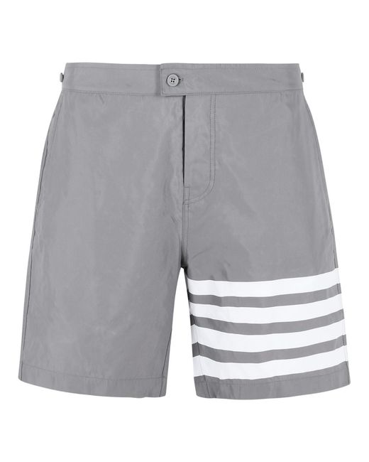 Thom Browne Gray 'Swim Tech 4 Bar' Nylon Swimsuit for men