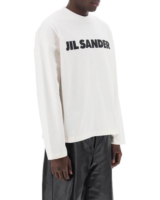 Maglietta a maniche lunghe con logo di Jil Sander in White da Uomo
