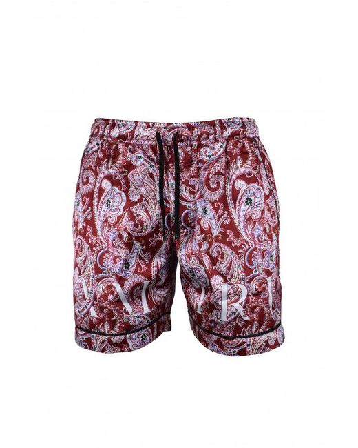 Amiri Red Viscose Shorts With Bandana Print for men