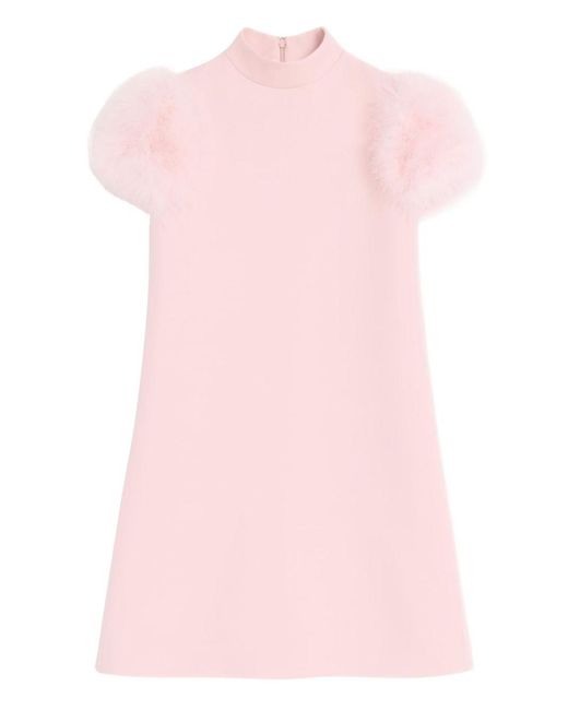 Valentino Pink Feathered Wool And Silk Dress