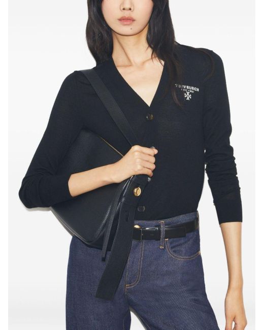 Tory Burch Romy Lederen Schoudertas in het Black