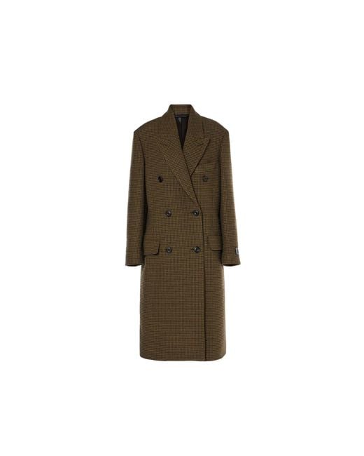 Acne Brown Checked Double-Breasted Wool Blend Coat