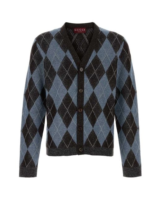 Gucci Black Embroidered Stretch Wool Blend Cardigan for men