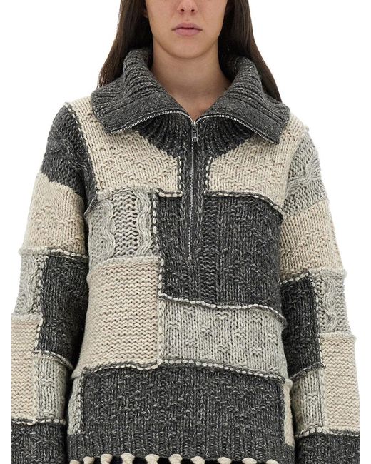 Ganni Gray Patchwork Jersey With Bangs