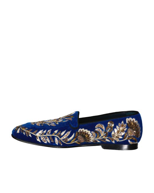 Dolce & Gabbana Blue Embelished Velvet Loafers for men