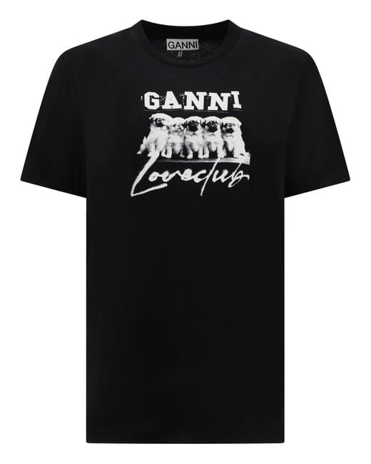 Ganni "puppy Love" T -shirt in het Black