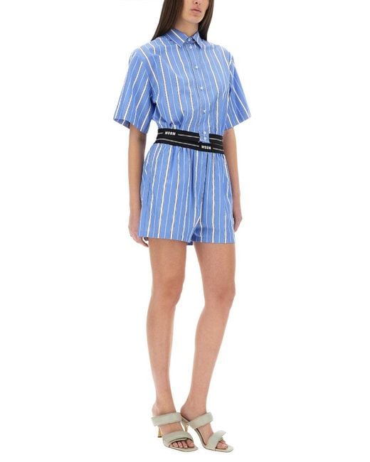 MSGM Blue Striped Shorts
