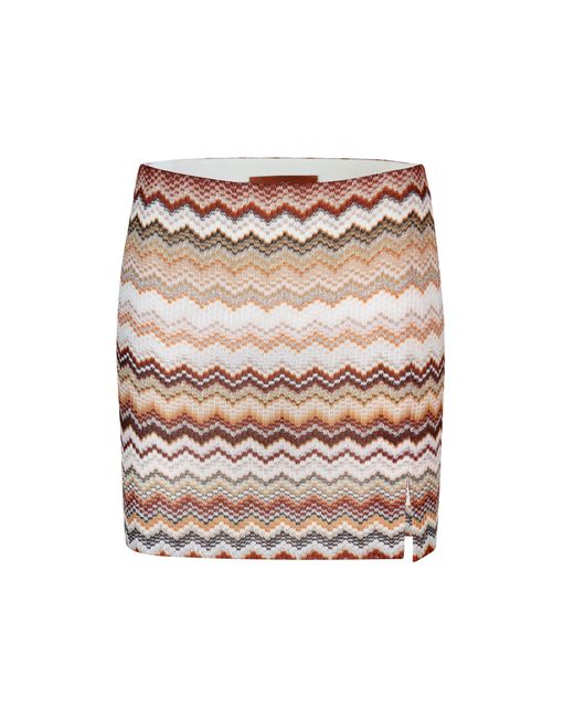 Missoni White Minigonna Con Motivo Zig Zag Seghettato Lamé E Spacchetto