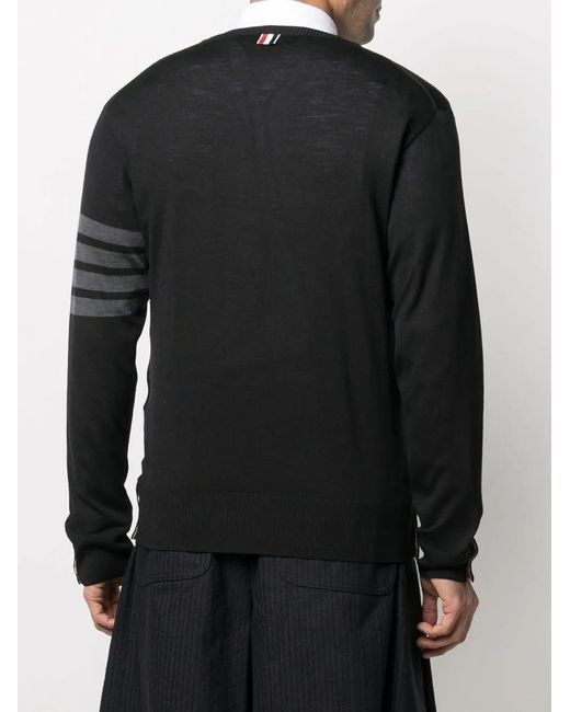 Thom Browne Black Classic Crewneck Pullover W/ Bar Stripe for men