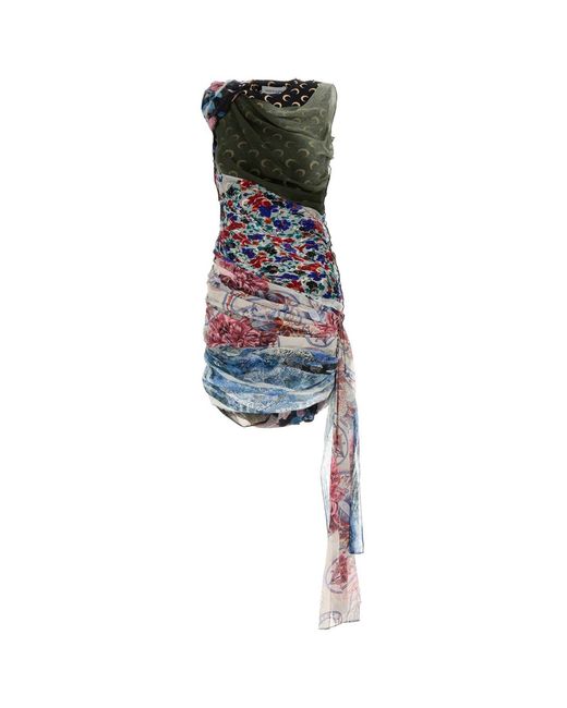 MARINE SERRE Black Upcycled Silk Scarves Draped Dress