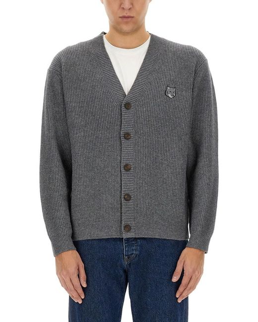 Maison Kitsuné Gray Ribbed Cardigan for men