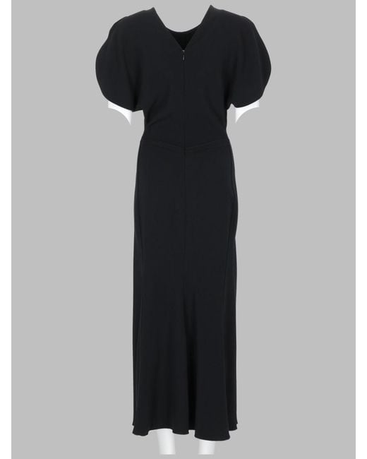 Victoria Beckham Black Bela Puffed Sleeves Viscose-Blend Midi Dress