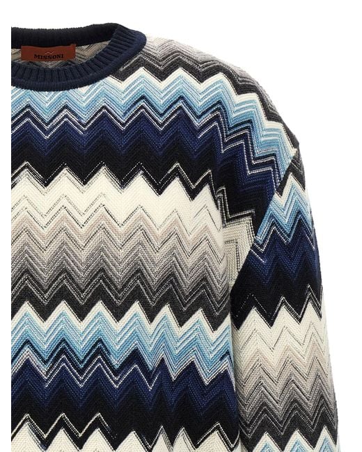 Missoni Trui Met Zigzag Patroon En Ronde Hals in het Blue voor heren