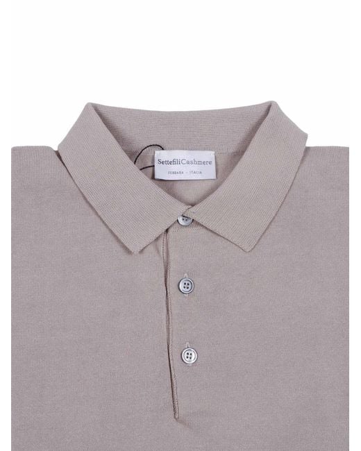 Sette Fili Cashmere Gray Short-Sleeved Polo Shirt With Tubular Hem And Side Slits Cotton M/C for men