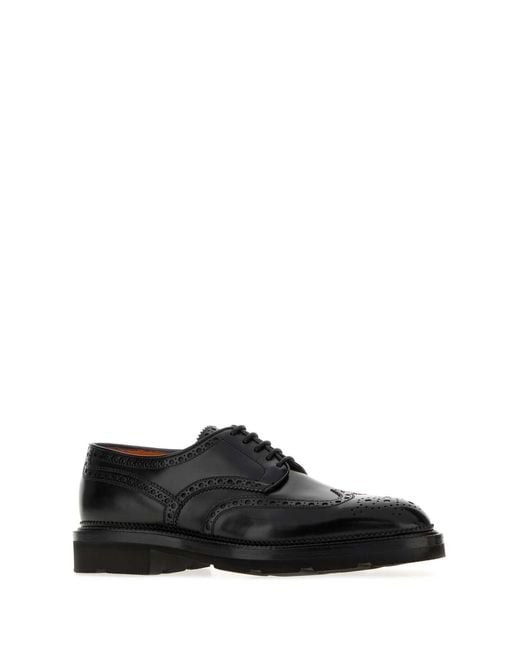 Santoni Black Leather Emil Lace Up Shoes