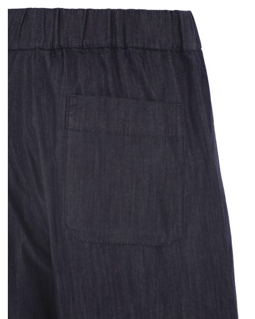 Max Mara Blue Stmjour Wide Leg Cotton Denim Trousers With Drawstring Waist