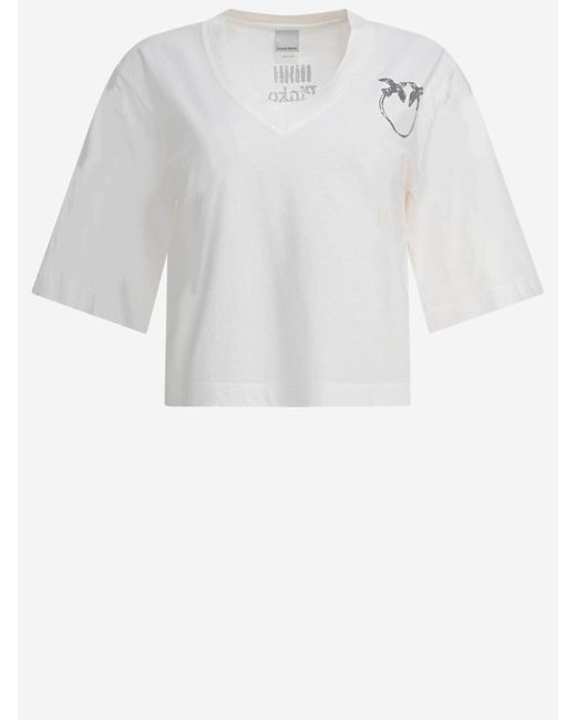 Pinko White Cotton T -Shirt mit Logo