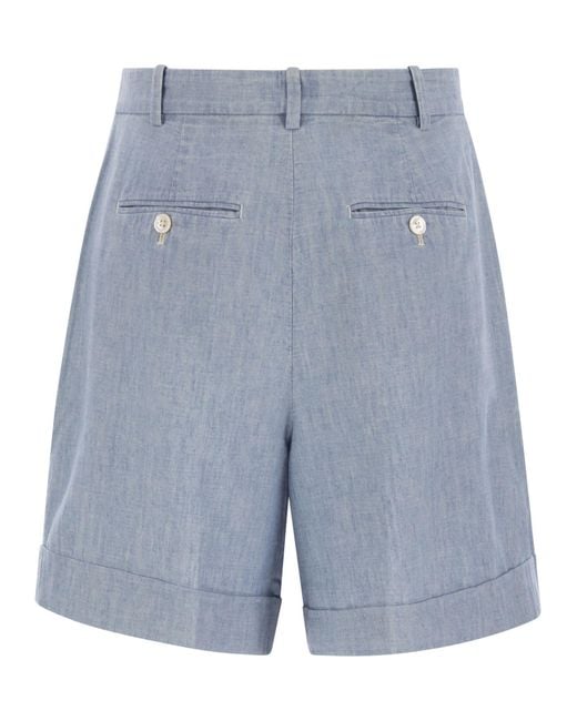 Polo Ralph Lauren Blue Pleated Cotton Chambray Shorts