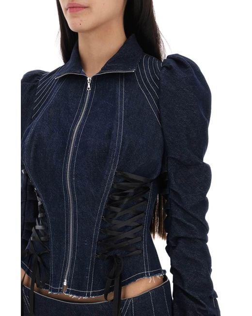 Giacca in denim con dettagli corsetto di Dilara Findikoglu in Blue
