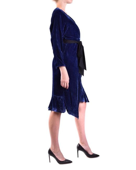 Diane von Furstenberg Blue Wrap-Style Midi Dress With Velvet Texture