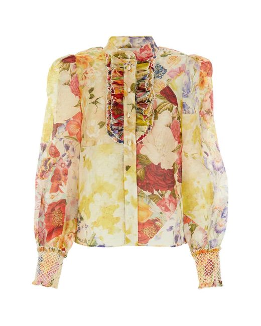 Zimmermann Multicolor Floral-print Linen And Silk-blend Organza Top