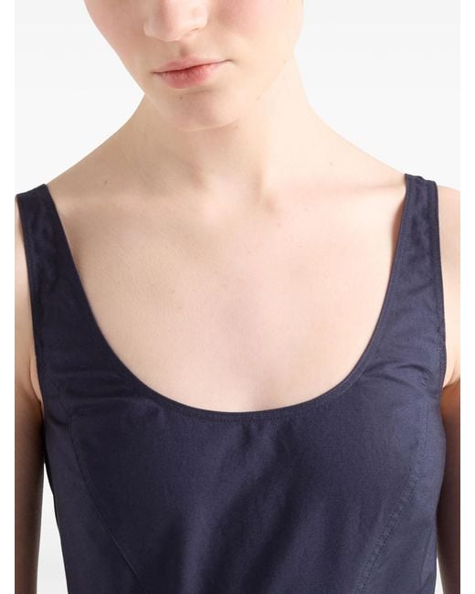 Prada Mouwloze Zwarte Jurk Met Ronde Hals in het Blue