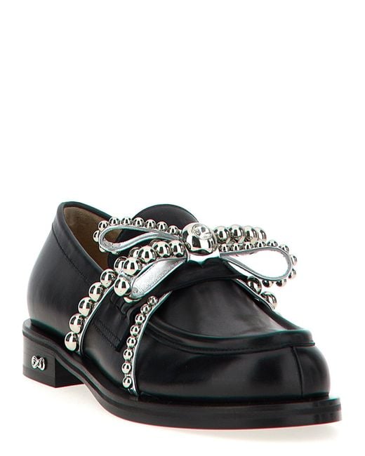 Mach & Mach Black 'Crystal Studs' Loafers