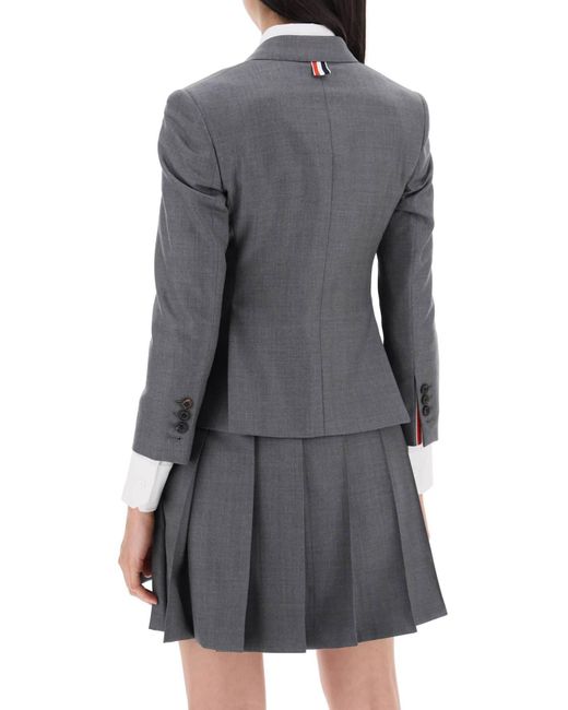 Thom Browne Gray Single Breasted Cropped Jacke in 120 's Wolle