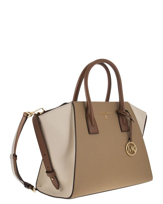 Michael Kors Brown Avril Colour Block Grained Leather Handbag With Zip