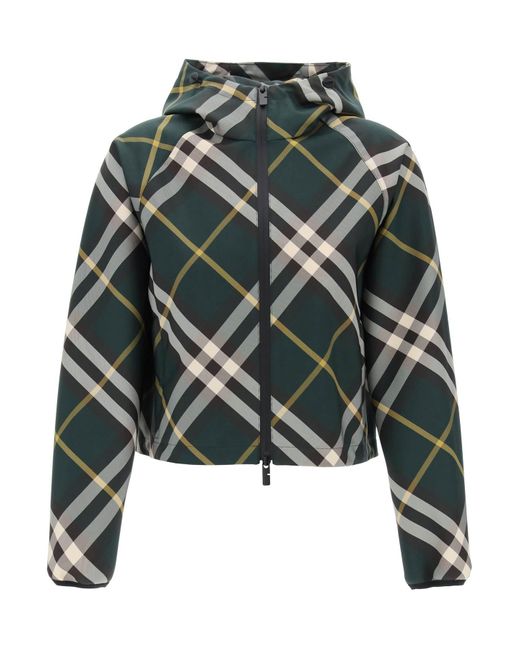 Burberry Green Lightweight Check Cropped Jacke