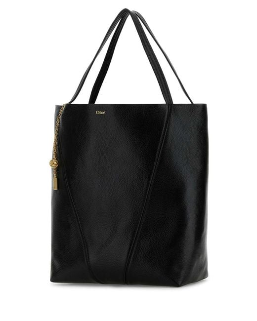 Chloé Black Leather Large Spin Shopping Bag