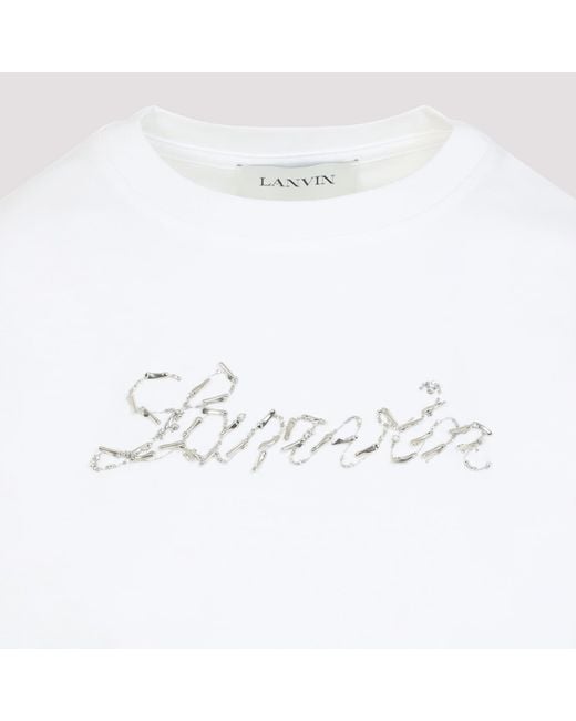 Lanvin White Embroidered Script Logo Cotton T-Shirt