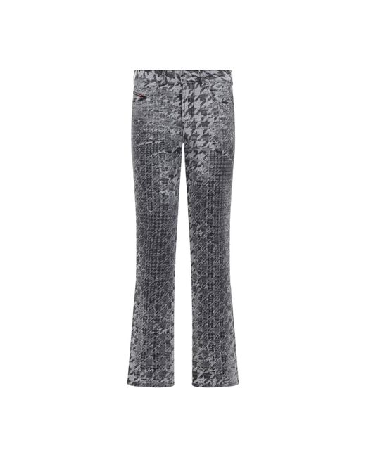 DIESEL Gray Houndstooth Pattern Jeans With Flared Leg Design
