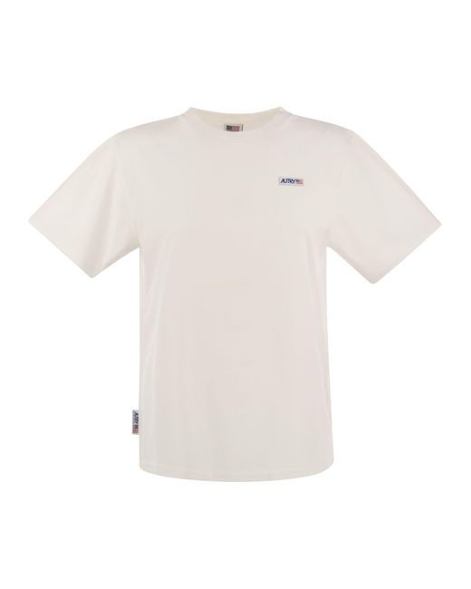 Camiseta de algodón de cuello de la tripulación de Autry de color White