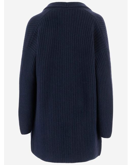 Bruno Manetti Blue Cashmere Cardigan With Ribbed Knit