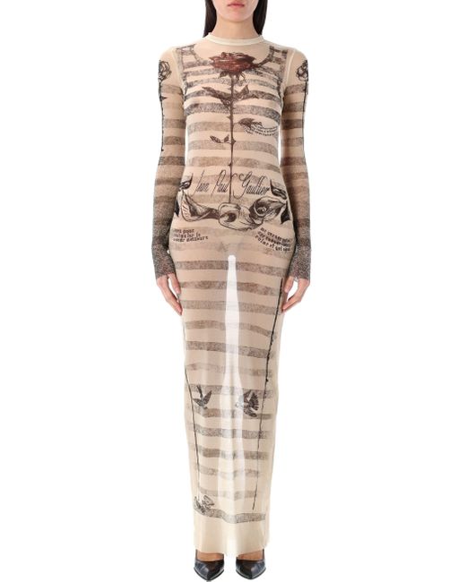 Robe Longue En Résille Imprimée Jean Paul Gaultier en coloris Natural