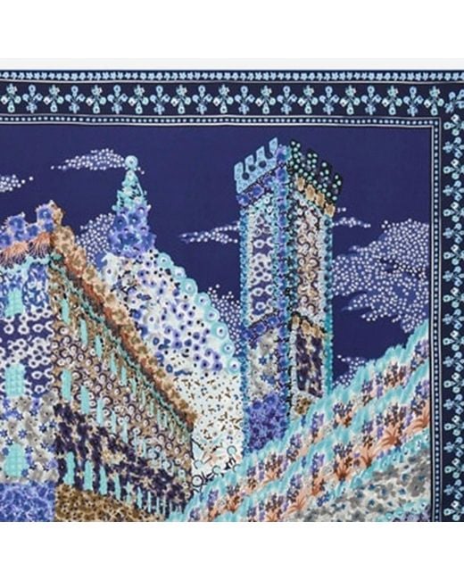 Ferragamo Blue Silk Scarf With Palazzo Print