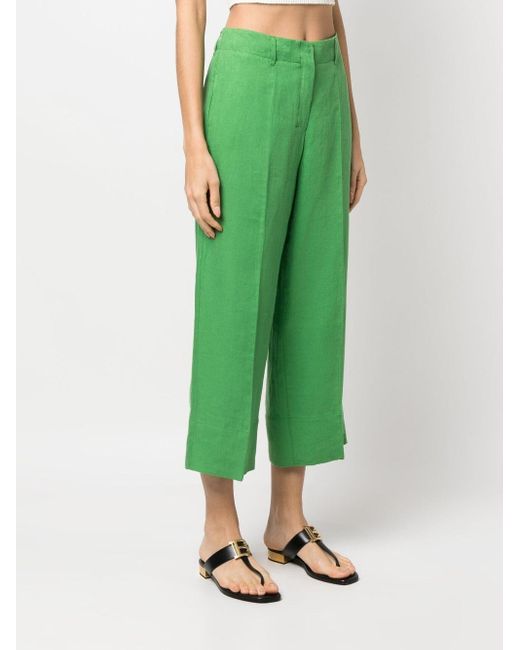 Max Mara Green Linen Cropped Trousers