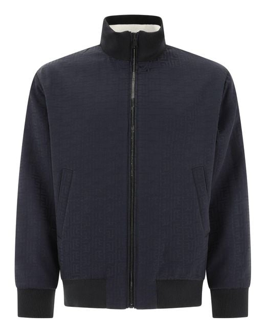 Balmain Black Reversible Monogram Bomber Jacket for men