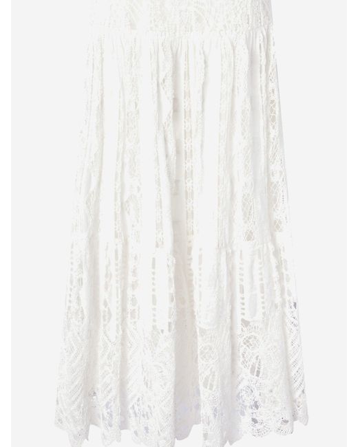 Pinko White Sangallo und Macramé Midi Kleid