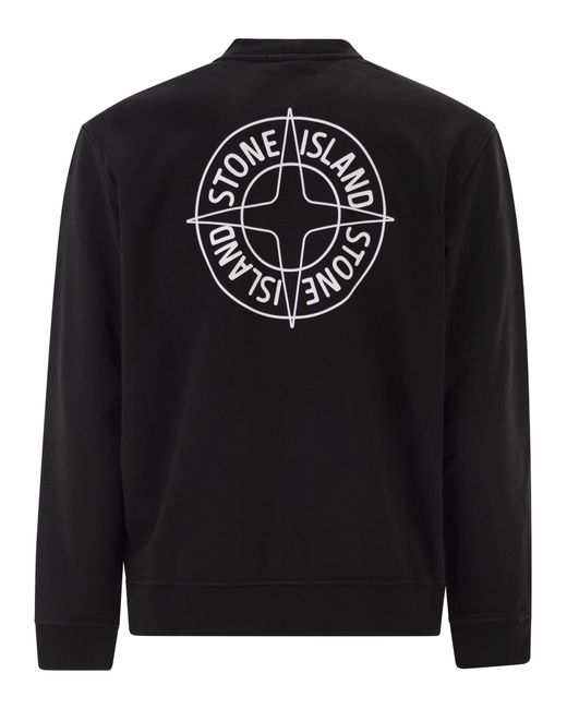 Stone Island Black Oversized Crew Neck Sweatshirt With €Œoutline Compass†Print for men