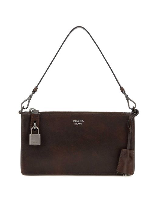 Prada Black Leather Card Holder With Handle, 20Cm X 11Cm X 4Cm for men