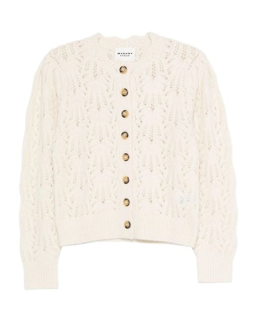 Isabel Marant Natural Button-Front Open-Knit Cardigan