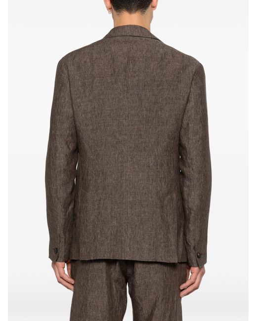 Emporio Armani Brown Linen Single-Breasted Blazer Jacket for men
