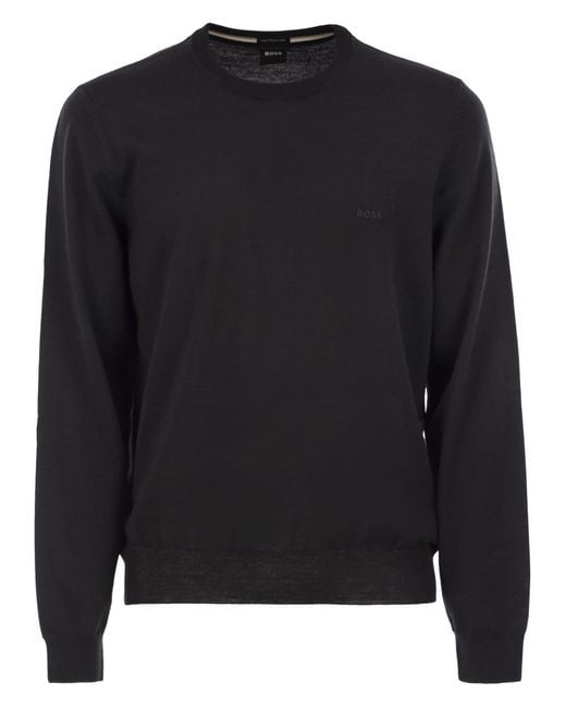 Boss Black Regular Fit Virgin Wool Jumper With Embroidered Logo for men
