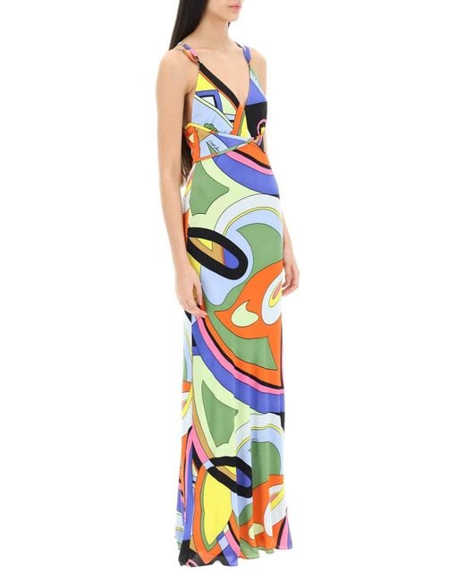 Moschino White Multicolor gedrucktes Trikot -Maxi -Kleid