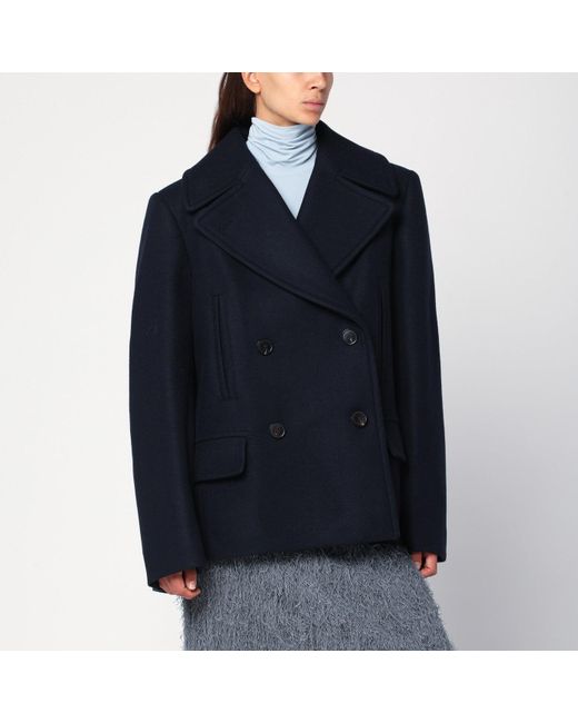 Dries Van Noten Women's Blue Wool Blend Double Breasted Coat DRIES