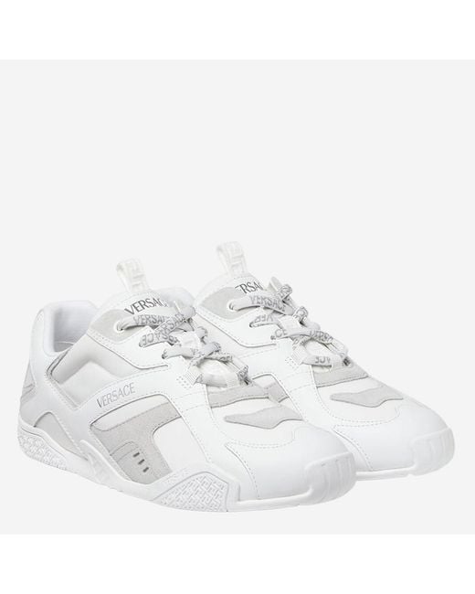 Versace White Leather Sneakers With Greek Motif for men