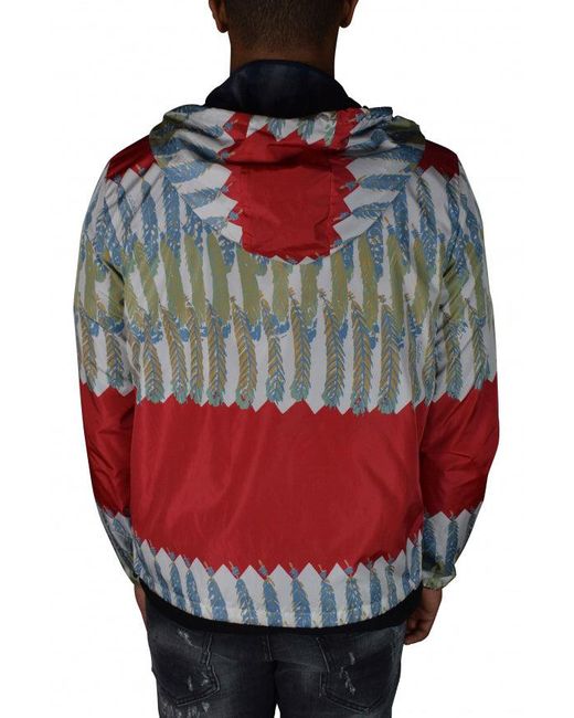 Valentino Garavani Red Hooded Leaf Print Nylon Jacket